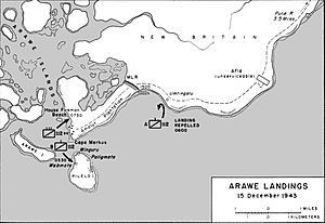 Map of the Allied landings at Arawe on 15 December 1943
