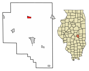 Location of Lovington in Moultrie County, Illinois.