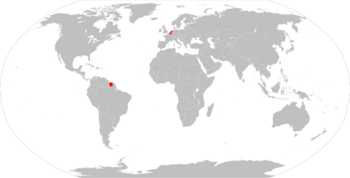 A map showing the member states of the Dutch Language Union (red)