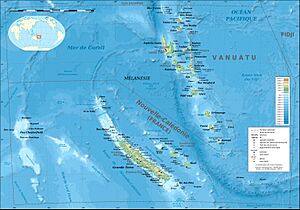 New Caledonia and Vanuatu bathymetric and topographic map-fr
