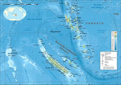 New Caledonia and Vanuatu bathymetric and topographic map-fr
