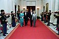 President Ronald Reagan and Nancy Reagan with Bill Clinton and Hillary Clinton walking in the Cross Hall