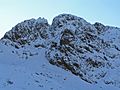 Scafell crag in snow