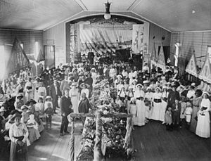 StateLibQld 1 132167 Flower show in the Assembly Hall, Pittsworth, ca. 1915
