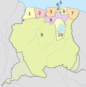 Suriname, administrative divisions - Nmbrs - colored