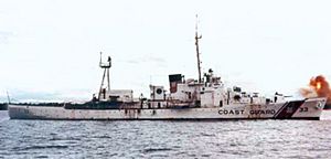 USCGC Duane (WHEC-33) shelling targets in Vietnam c1967