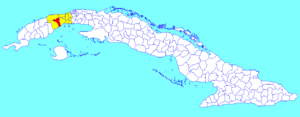 Candelaria municipality (red) within  Artemisa Province (yellow) and Cuba