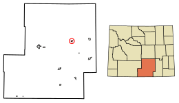 Location of Hanna in Carbon County, Wyoming.