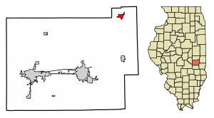 Location of Oakland in Coles County, Illinois.