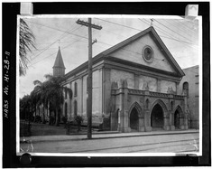 Exterior showing gothic porch installed by Bishop Boeynaems