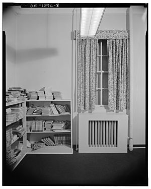File-5495 Chugath Street - interior view of window and bookcase - Chemawa Indian School - Salem Oregon