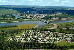 Aerial view of Fort McMurray with Athabasca River