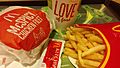 HK Kln Bay Telford Plaza McDonalds Restaurant McSPICY Chicken Filet French fries Nov-2014 Love mark sign n coke