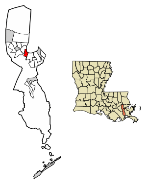 Location of Westwego in Jefferson Parish, Louisiana.
