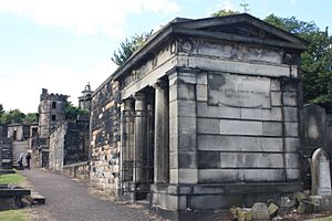 John Gall's vault New Calton Cemetery looking towards the watchtower