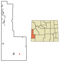 Location of Opal in Lincoln County, Wyoming.