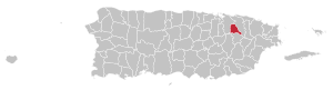 Map of Puerto Rico highlighting Trujillo Alto Municipality