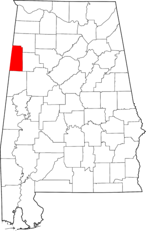 Map of Alabama highlighting Lamar County