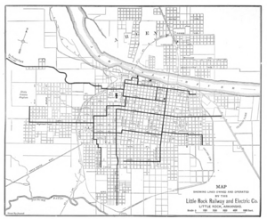 Map of Little Rock Railway and Electric Company c 1907
