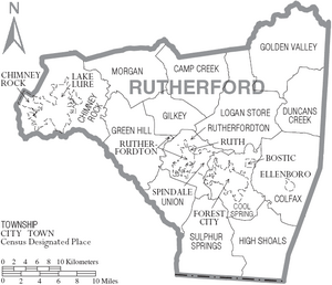Map of Rutherford County North Carolina With Municipal and Township Labels