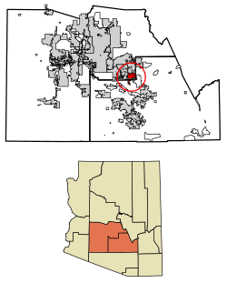 Location of Queen Creek in Maricopa and Pinal counties