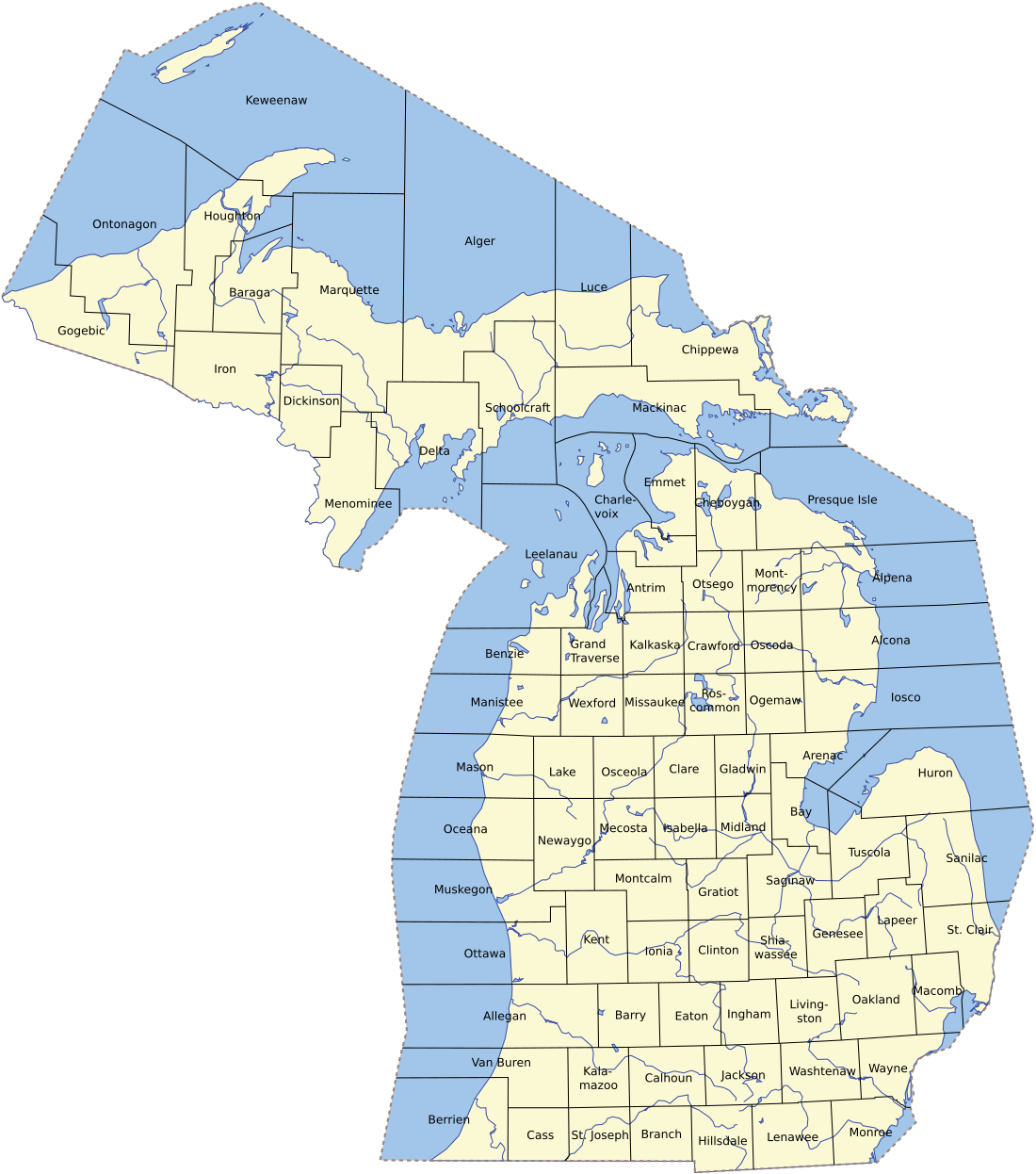 21 counties in Northern Michigan.