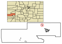 Location of Olathe in Montrose County, Colorado.