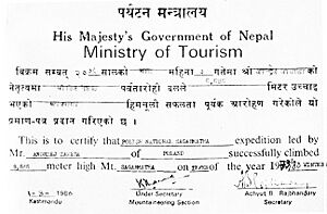 Mount Everest winter 1980 cert