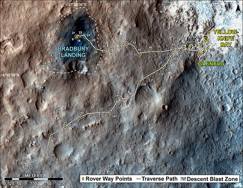 PIA17085-MarsCuriosityRover-TraverseMap-Sol351-20130801