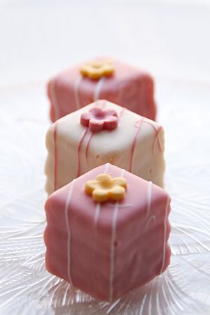 Pink and white Easter petits fours