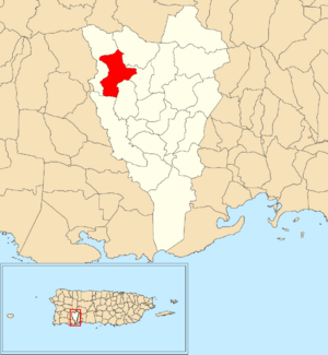 Location of Ranchera within the municipality of Yauco shown in red
