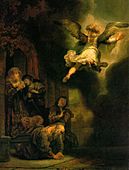 Rembrandt De aartsengel verlaat Tobias en zijn gezin. 1637