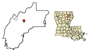Location of Rayville in Richland Parish, Louisiana.