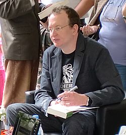 Robert at a CHERUB book signing in Lisbon (2011)