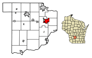 Location of Baraboo in Sauk County, Wisconsin.