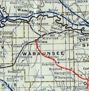 Stouffer's Railroad Map of Kansas 1915-1918 Wabaunsee County