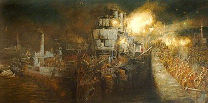The Storming of Zeebrugge Mole, St George's Day, 23 April 1918 by William Lionel Wyllie HMP HMSE P25965
