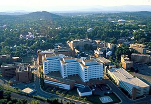 Charlottesville skyline with the University of Virginia Health System in the foreground