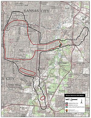 Map of Westport Battlefield core and study areas by the American Battlefield Protection Program