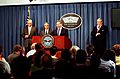 White, Gordon, Wolfowitz, and Roche at a press conference, June 2001