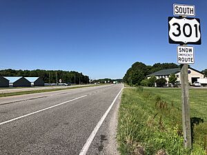 2022-06-29 09 14 00 View south along U.S. Route 301 (Blue Star Memorial Highway) just south of Maryland State Route 456 (Del Rhodes Avenue) in Queenstown, Queen Anne's County, Maryland