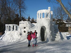 A large snow fort in Grand Rapids, Michigan