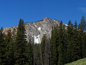 A photo of Backdrop Peak viewed from the Baker Lake Trail.