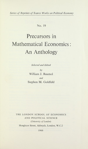 Baumol - Precursors in mathematical economics, 1968 - 5895607