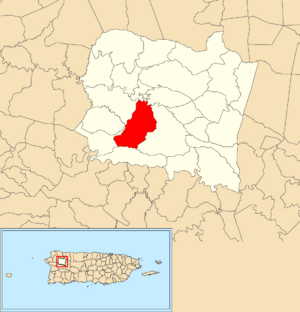 Location of Culebrinas within the municipality of San Sebastián shown in red