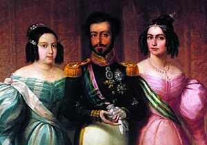 Emperor Pedro I with his second wife and eldest daughter (cropped)