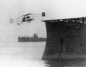 First airplane takeoff from a warship