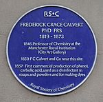Frederick Crace Calvert - Royal Society of Chemistry blue plaque - Manchester - Andy Mabbett.jpg