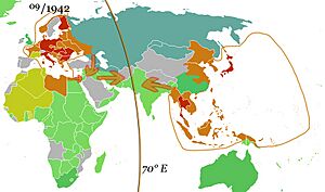 German and Japanese spheres of influence at greatest extent World War II 1942