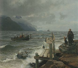 Hans gude-Frisk bris ved den norske kyst